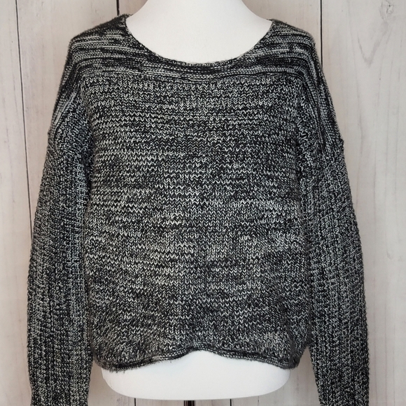 Labworks Womens Black White Marled Knit Pullover Sweater Size L Patch Detail - Picture 4 of 9